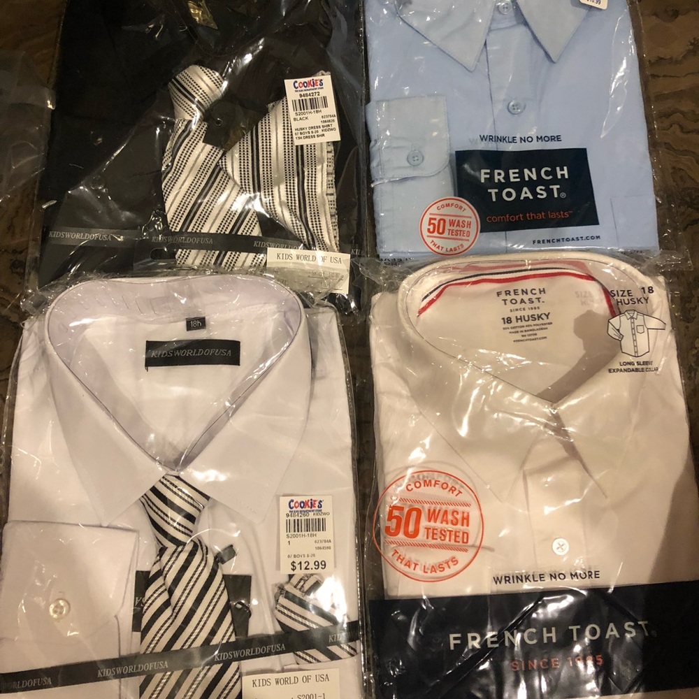 Boys 18 Husky Button down with tie sets NWT